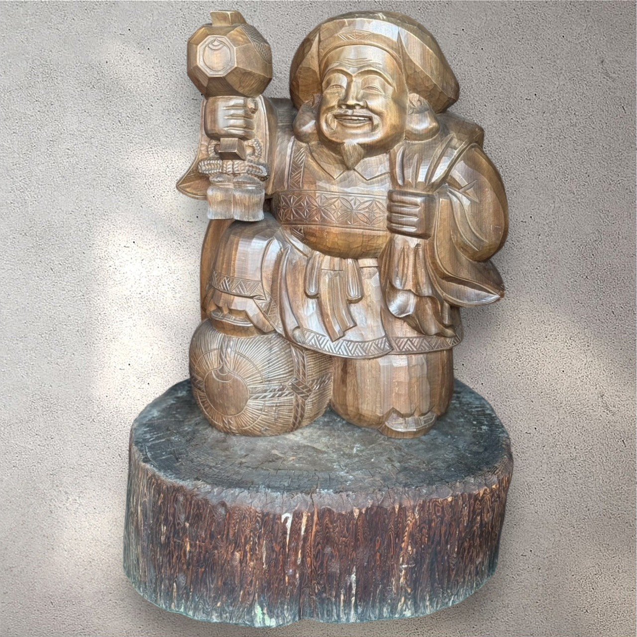 日本木雕大黑天立像（含原木底座）